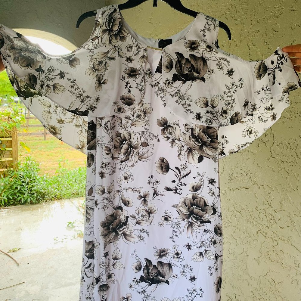 White with Black Floral Dress